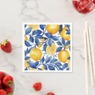 Serviette En Papier Azulejo Lemons Motif Feuille bleu