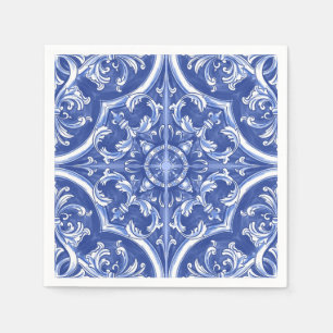 Serviette En Papier Azulejos Portugais Traditionnels Tribaux Aquarelle