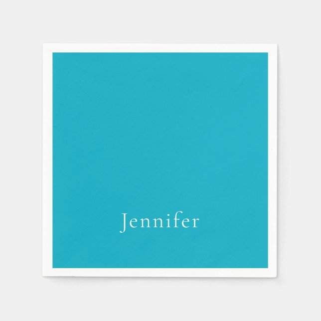Serviette En Papier Azure Blue Trendy Modern Minimalist Nom (Devant)