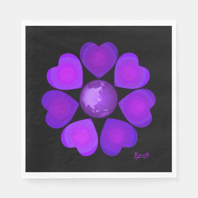 Serviette En Papier B&W Purple Hearts Beating (Devant)