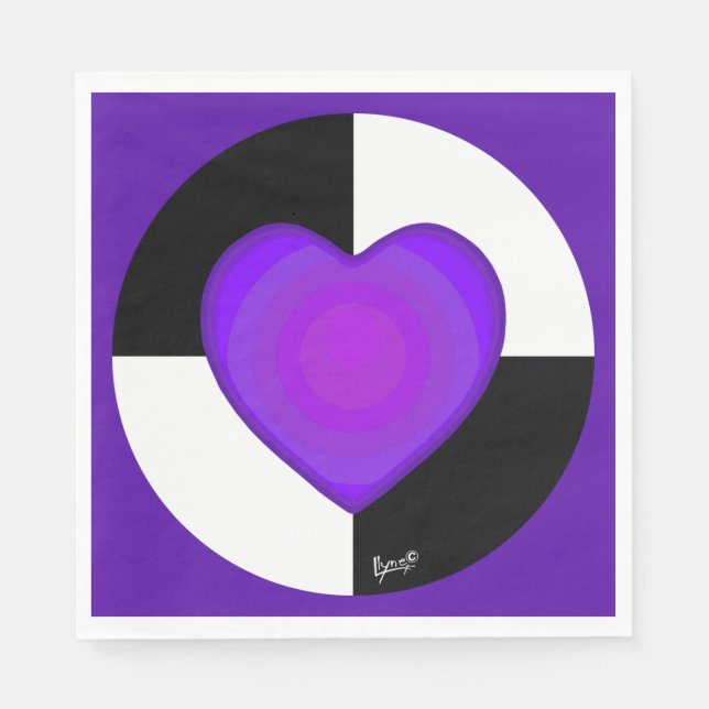 Serviette En Papier B&W Purple Hearts Beating (Devant)