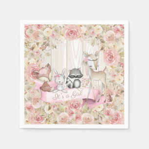 Serviette En Papier Baby Animals Girl Woodland Baby shower