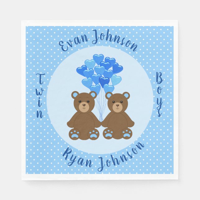 Serviette En Papier Baby Bear Boy Twins Papier serviettes (Devant)