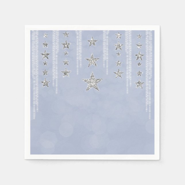 Serviette En Papier Baby Blue & Silver Parties scintillant Stars Sweet (Devant)