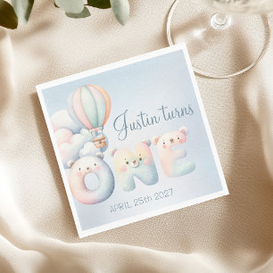 Serviette En Papier Baby boy 1er anniversaire nounours montgolfière