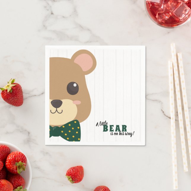 Serviette En Papier Baby Boy Bear Green & Gold Baby shower (En situation)