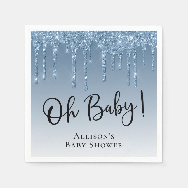 Serviette En Papier Baby Boy Douche Parties scintillant Bleu Personnal (Devant)