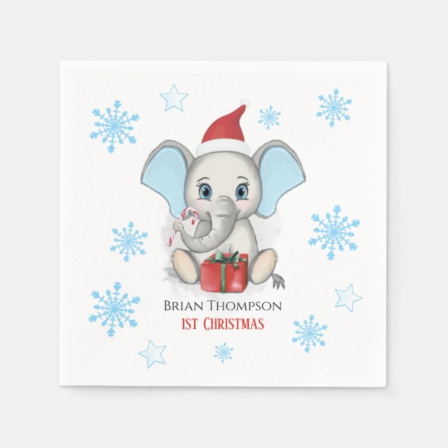 Serviette En Papier Baby Boy First Christmas Jote Elephant Holidays (Devant)