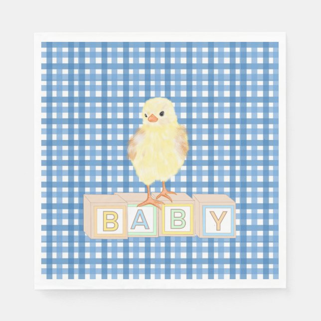 Serviette En Papier Baby Boy Little Chick Blue En vichy (Devant)