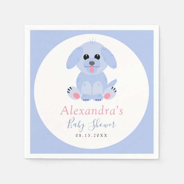 Serviette En Papier Baby Boy Shower Personnalisé Chiot bleu (Devant)