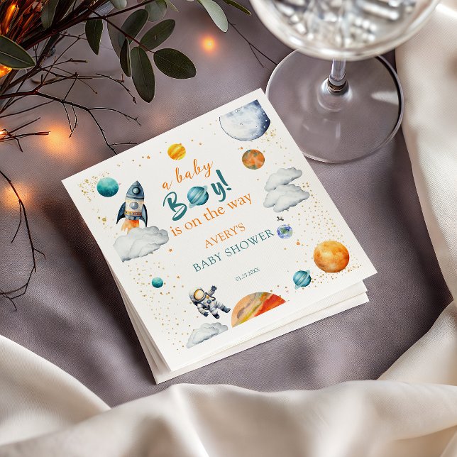 Serviette En Papier Baby BoyWatercolor Space Baby Shower Planet (Créateur téléchargé)