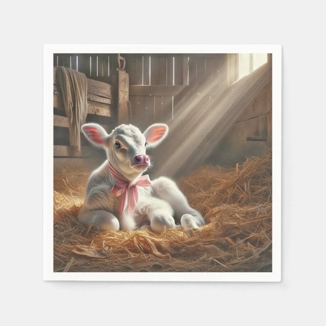 Serviette En Papier Baby Calf Dans Le Stall De Grange Lumineux (Devant)