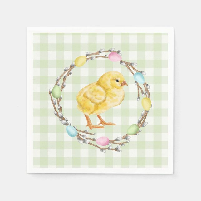 Serviette En Papier Baby Chick And Pastel Willow Wreath Easter (Devant)