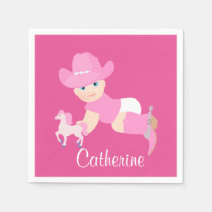 Serviette En Papier Baby Cowgirl Avec Casquette Rose Et Boots Party