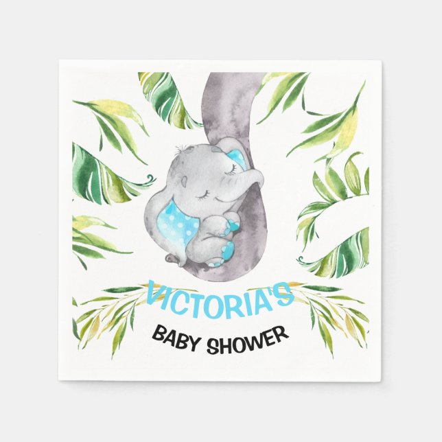 Serviette En Papier Baby Elephant Baby shower Birthday Boy (Devant)