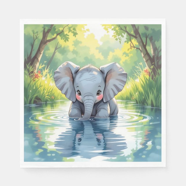 Serviette En Papier Baby Elephant Thème | Fête d'anniversaire (Devant)