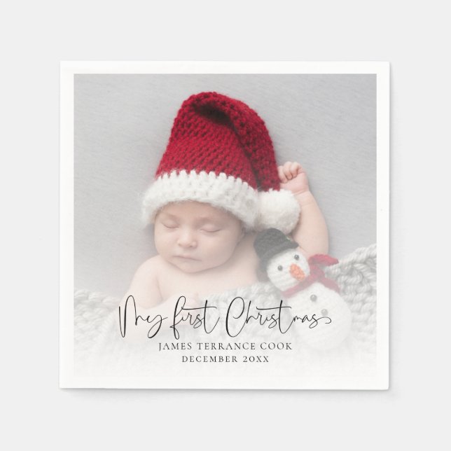 Serviette En Papier Baby First Christmas Photo Overlay & Citation (Devant)
