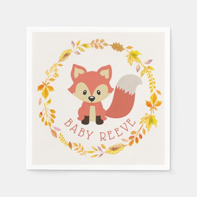 Serviette En Papier Baby Fox Wreath Baby shower des animaux de bois (Devant)