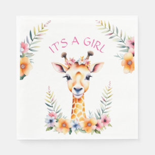 Serviette En Papier Baby Giraffe Floral, C'est une fille   BABY SHOWER