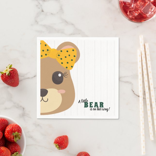 Serviette En Papier Baby Girl Bear Green & Gold Baby shower (En situation)
