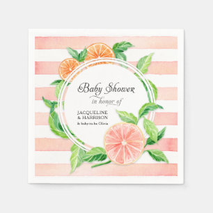 Serviette En Papier Baby Girl Douche Pink Grapefruit Citrus Aquarelle