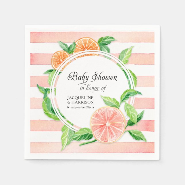 Serviette En Papier Baby Girl Douche Pink Grapefruit Citrus Aquarelle (Devant)