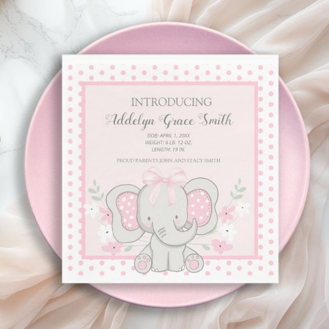 Serviette En Papier Baby Girl Elephant Pink Polka Dot Sip Voir Douche (Cute pink elelphant baby girl baby shower paper napkins)