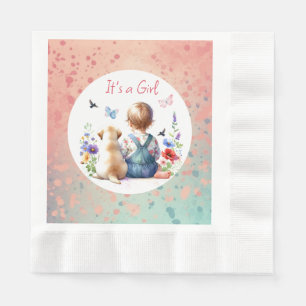 Serviette En Papier Baby Girl et son chiot   C'est une aquarelle fille