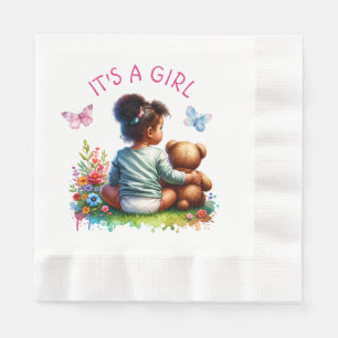 Serviette En Papier Baby Girl et son ours en peluche C'est une fille