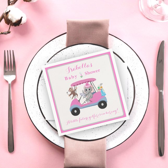 Serviette En Papier Baby Girl Golfing Elephant & Monkey Douche (Créateur téléchargé)