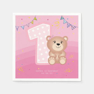 Serviette En Papier Baby Girl rose en peluche Premier anniversaire de