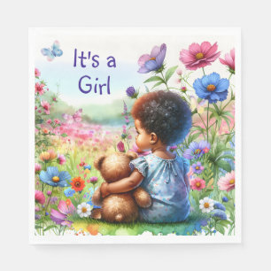 Serviette En Papier Baby Girl with Teddy Bear Baby shower C'est une fi