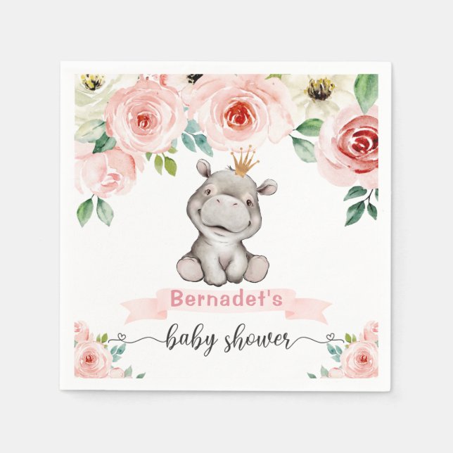 Serviette En Papier Baby Hippopotamus Princess Baby shower (Devant)