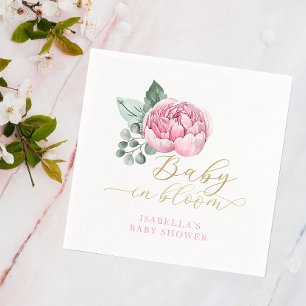 Serviette En Papier Baby In Bloom Baby shower Floral Rose & Or Favoris