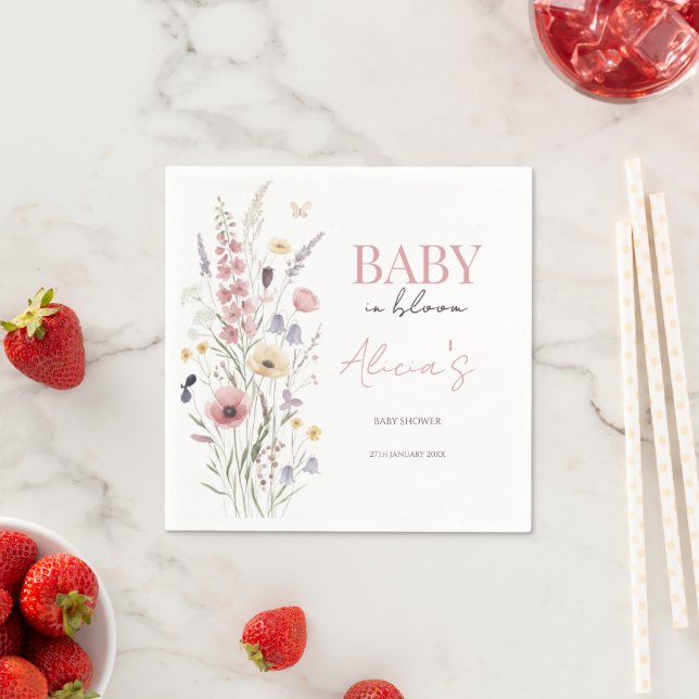 Serviette En Papier Baby in Bloom Baby Shower Napkins Wildflowers  (En situation)