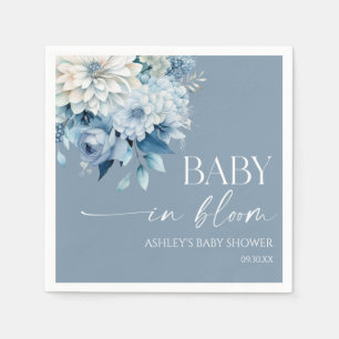 Serviette En Papier Baby In Bloom Bleu Poussiéreux Fleurs Baby Shower