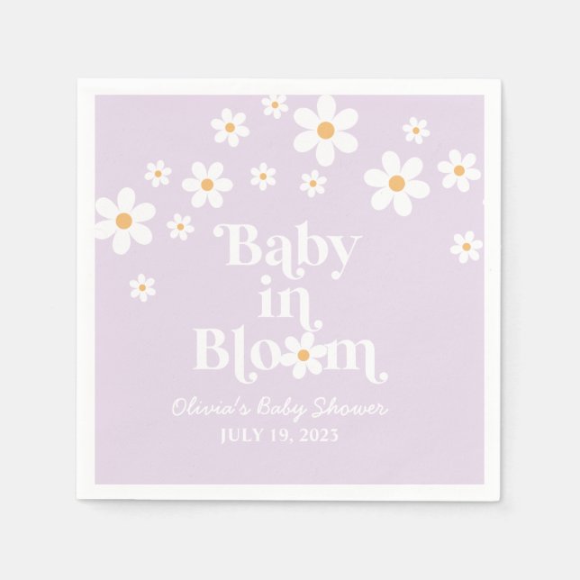 Serviette En Papier Baby in Bloom Daisy Baby shower lilas (Devant)