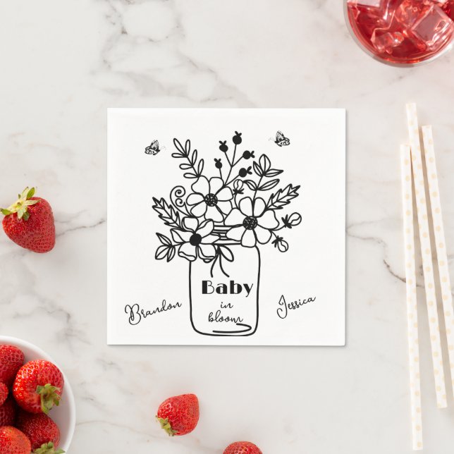 SERVIETTE EN PAPIER BABY IN BLOOM DOUCHE NOIRE & BLANCHE  (En situation)
