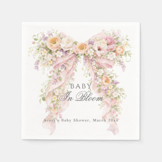 Serviette En Papier Baby in bloom Floral Bow Girl Baby Shower 