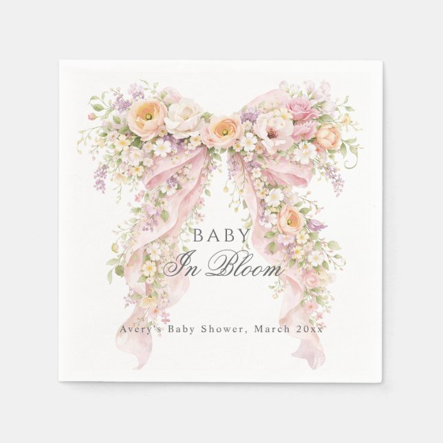 Serviette En Papier Baby in bloom Floral Bow Girl Baby Shower  (Devant)