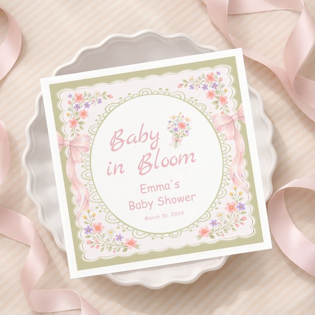 Serviette En Papier Baby in Bloom Wildflower Bow Baby Shower  (Créateur téléchargé)