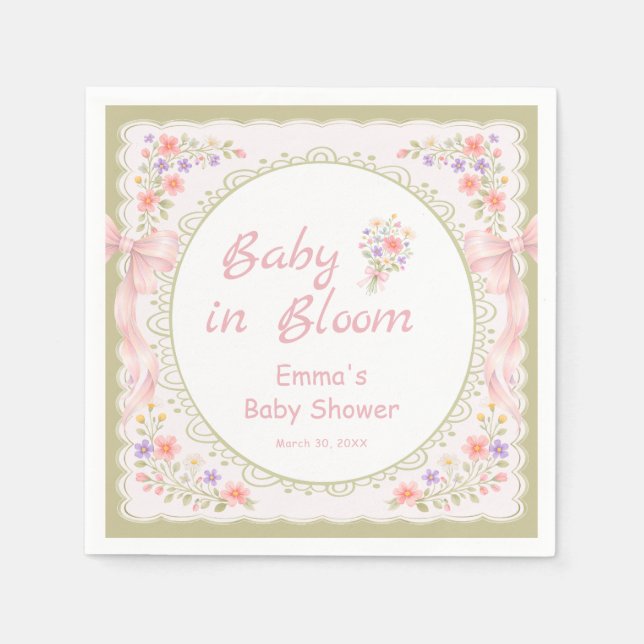 Serviette En Papier Baby in Bloom Wildflower Bow Baby Shower  (Devant)
