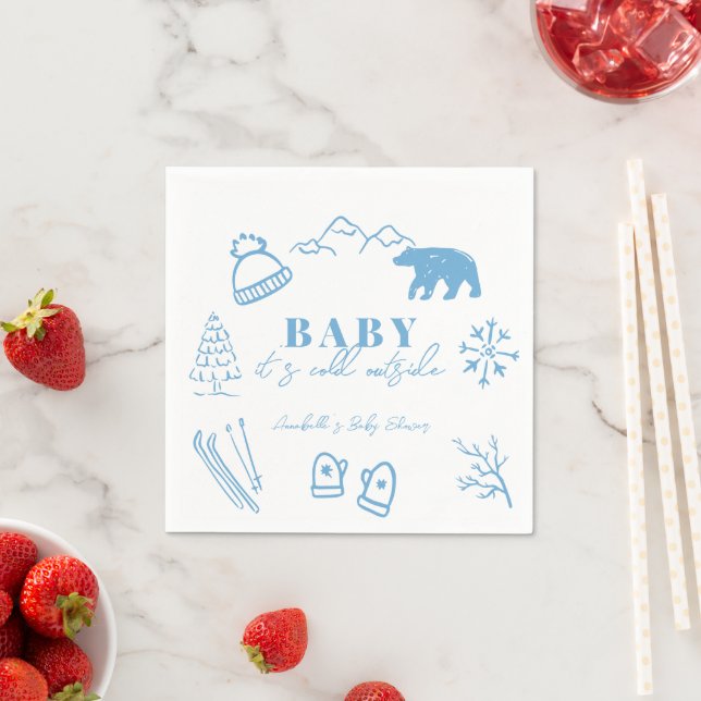 Serviette En Papier Baby It's Cold Outside Hand-drawn Blue Baby Shower (En situation)