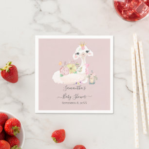 Serviette En Papier Baby Llama Fleurs Blanches Roses Baby Shower