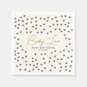 Serviette En Papier Baby Love Blue Hearts Baby shower bleu