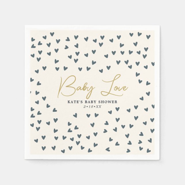 Serviette En Papier Baby Love Blue Hearts Baby shower bleu (Devant)