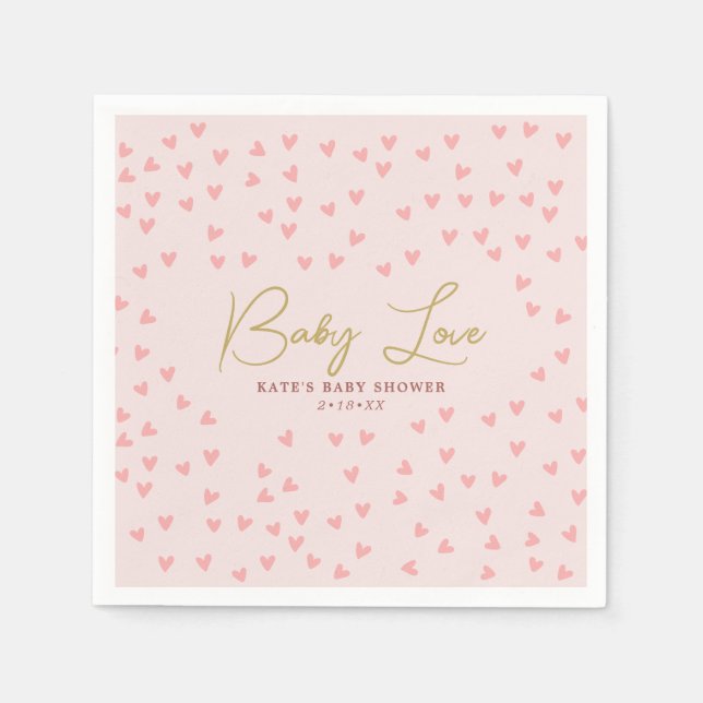 Serviette En Papier Baby Love Pink Hearts Girl Baby shower (Devant)