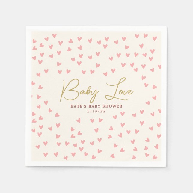 Serviette En Papier Baby Love Pink Hearts Girl Baby shower (Devant)