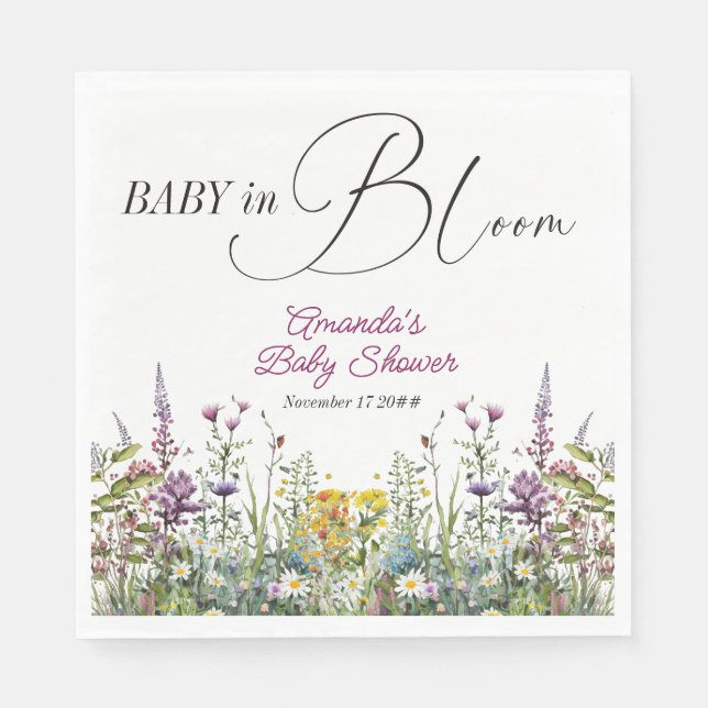 Serviette En Papier Baby moderne en Fleur Fleur sauvage Baby shower fl (Devant)
