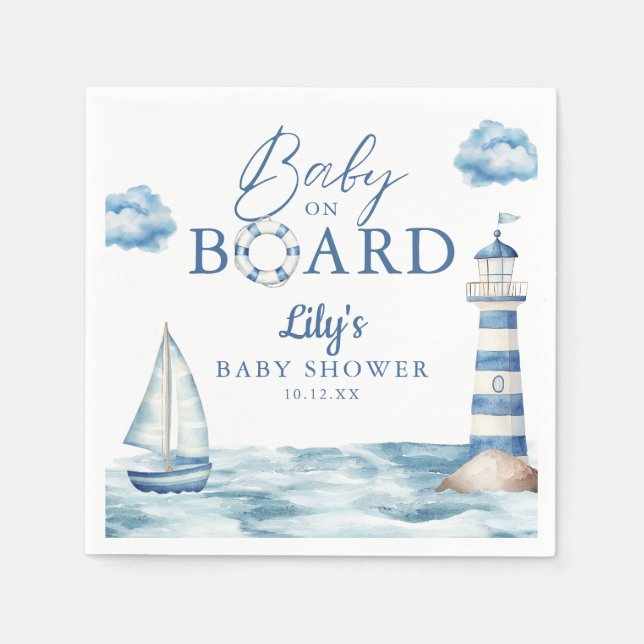 Serviette En Papier Baby On Board Nautical Baby Shower (Devant)